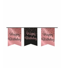 Party Vlag Banner Roze/Zwart - Happy Birthday