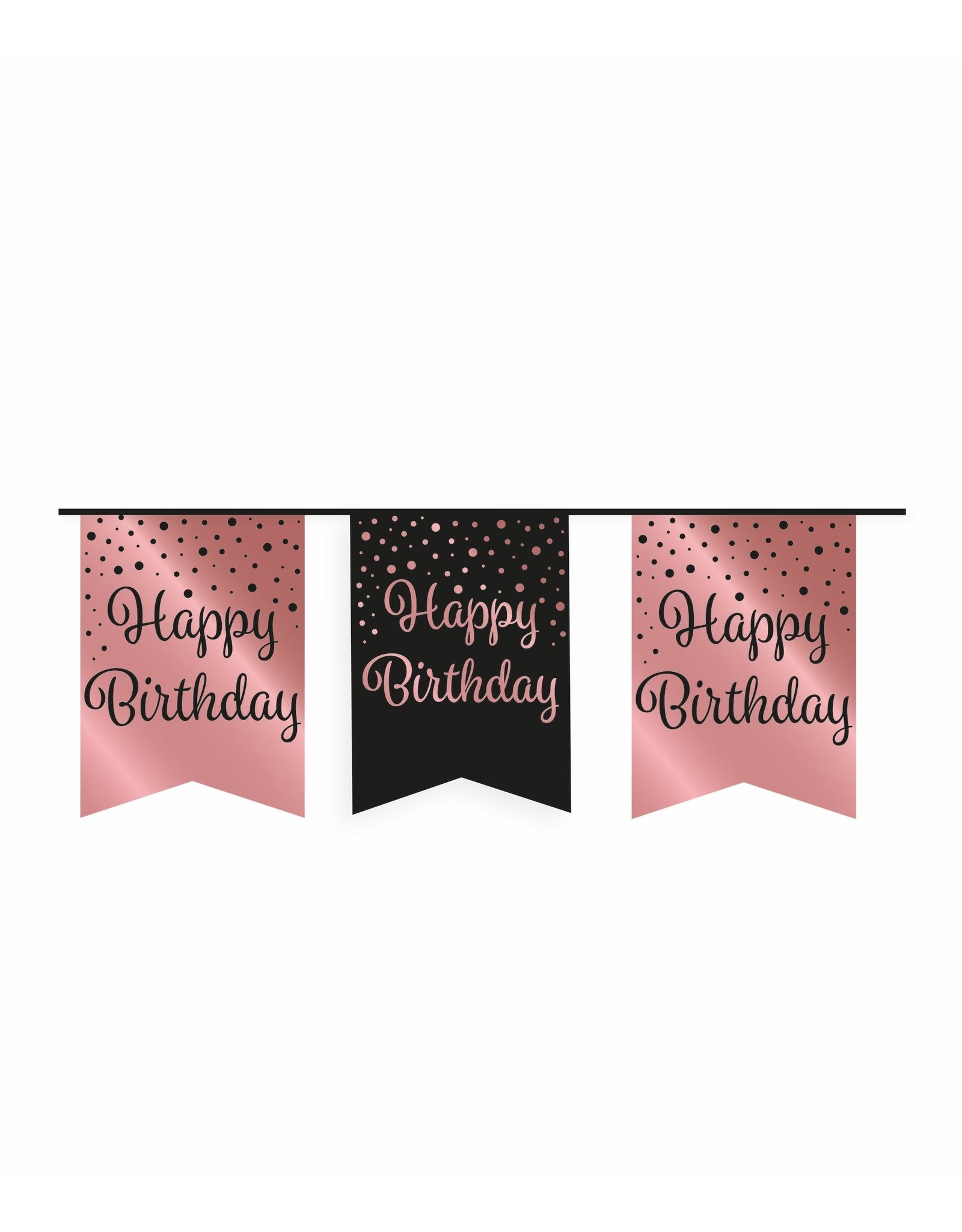 Party Vlag Banner Roze/Zwart - Happy Birthday