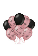 Decoratie Ballon Rosé/Zwart - Happy birthday