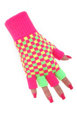 Vingerloze Handschoenen Neon Roze/Groen/Geel Geblokt