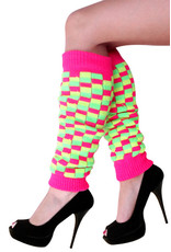 Beenwarmers Fluor Roze/Geel/Groen Geblokt