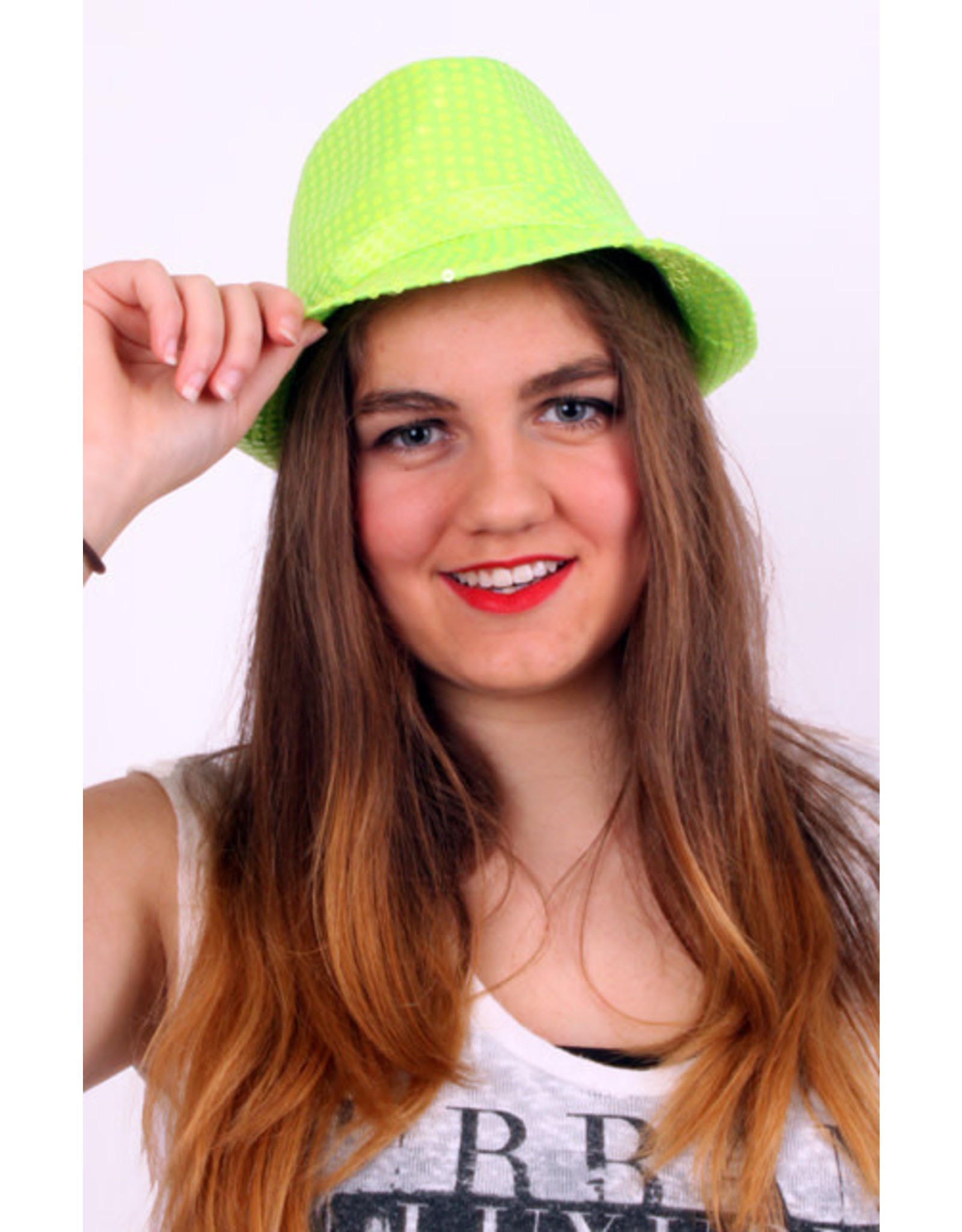 Deukhoedje Fluor Groen met Pailleten, One Size