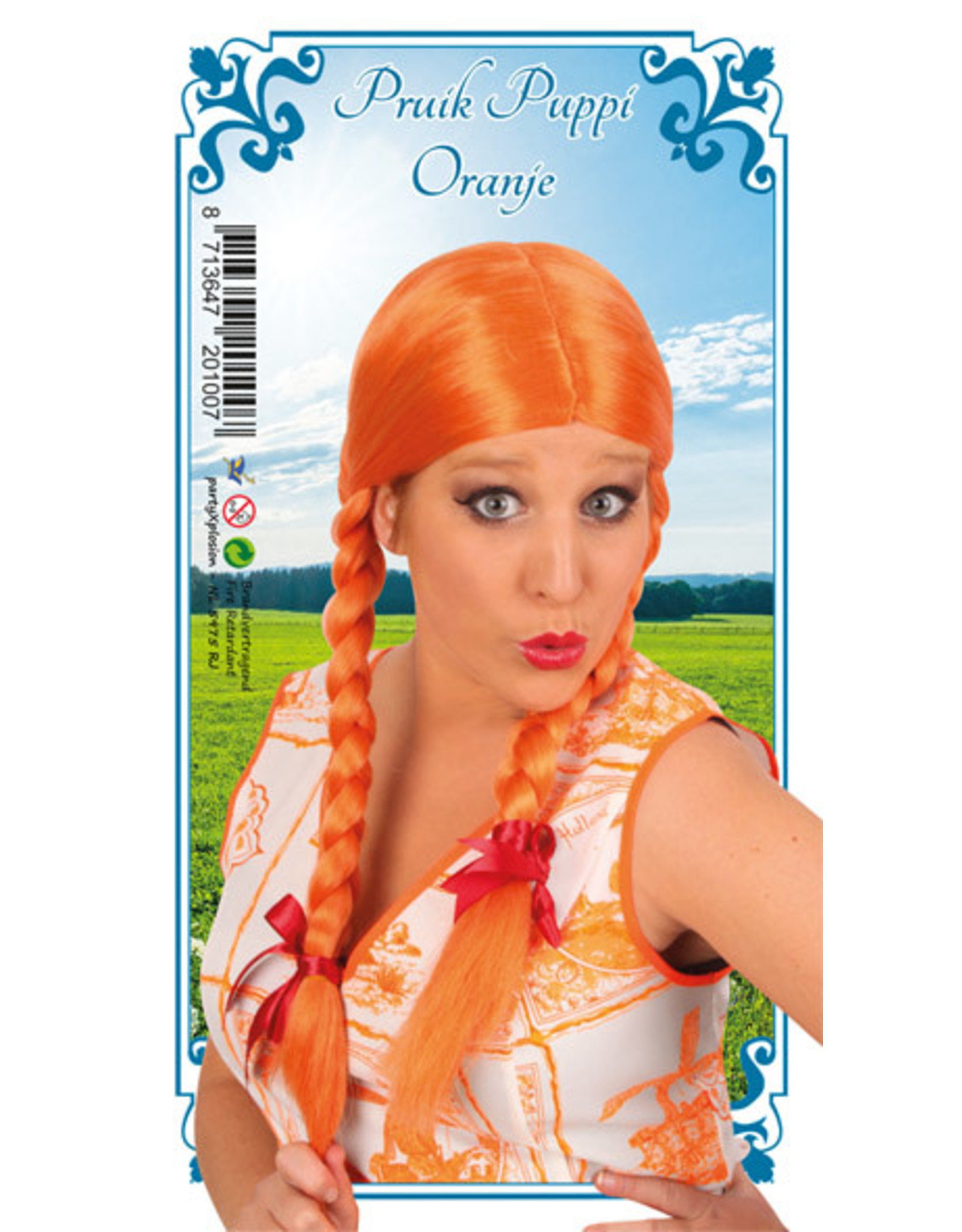 Pruik Oranje met Vlechten