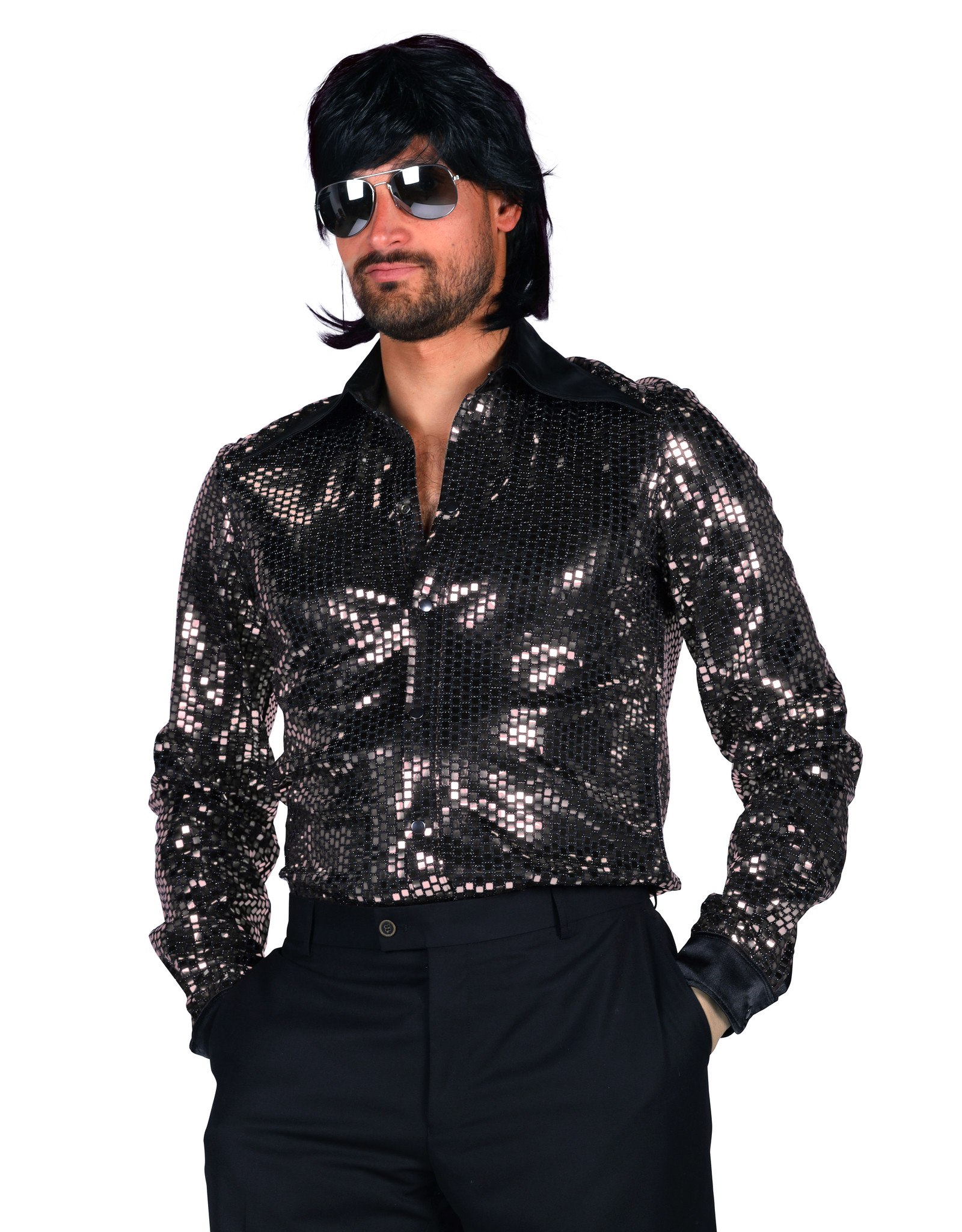 Heren Discoblouse "Night Fever", Zilver