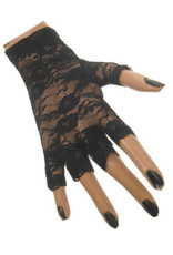 Vingerloze Handschoenen met Kant, Zwart