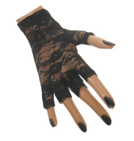 Vingerloze Handschoenen met Kant, Zwart