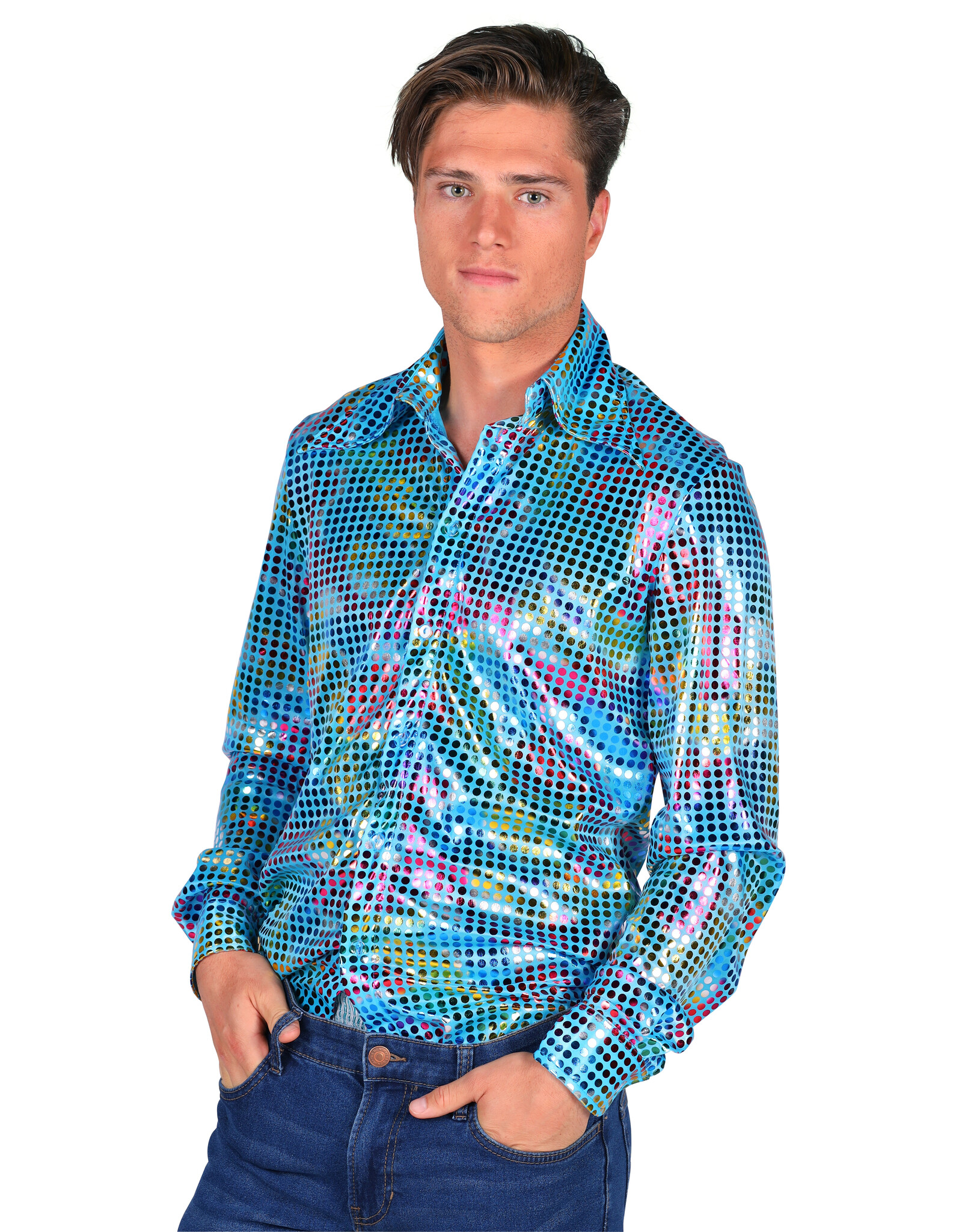 Shirt Disco Heren, Turquoise
