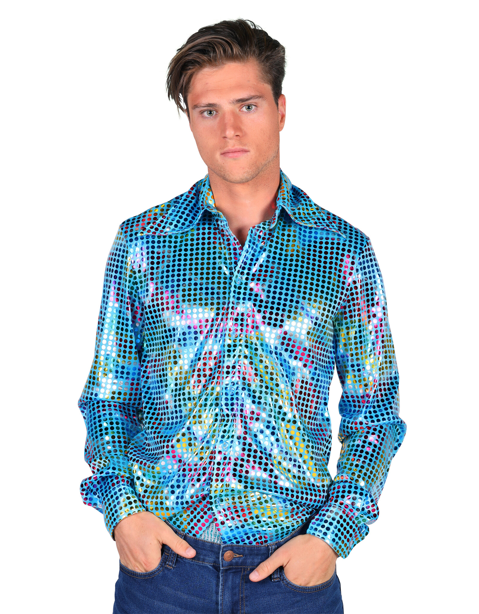 Shirt Disco Heren, Turquoise