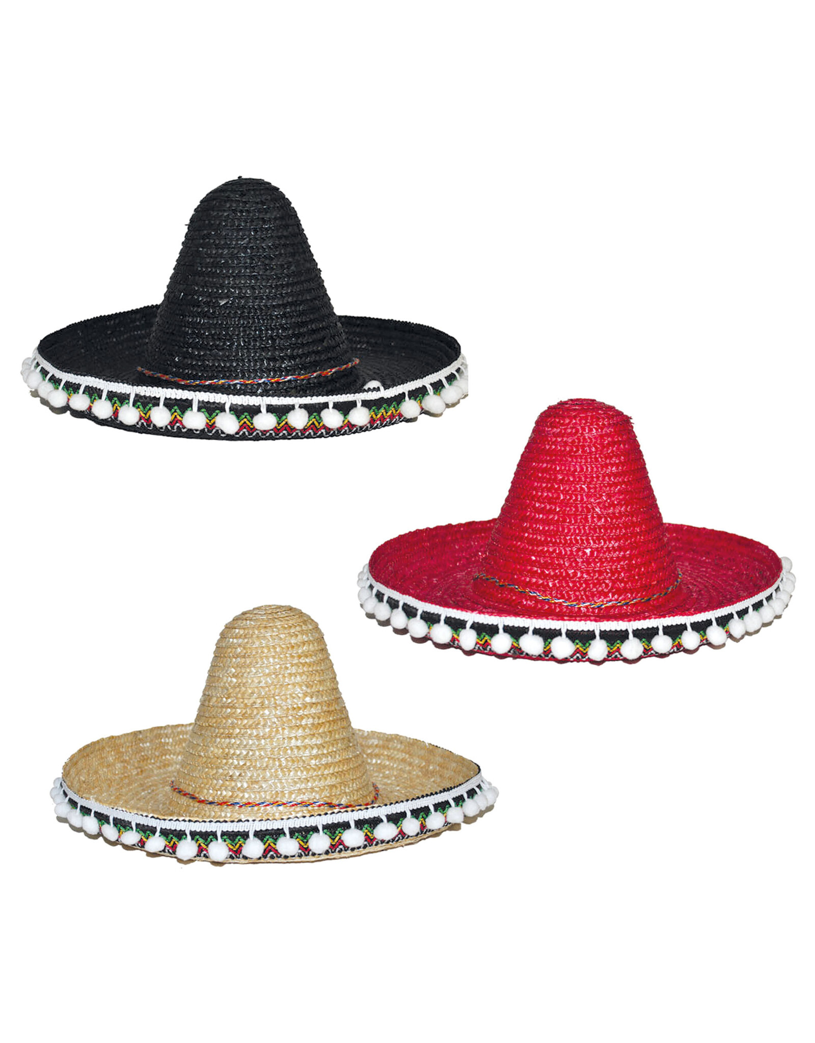 Mexicaanse hoed 25 cm kind - 3 kleuren