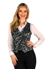 Dames pailletten vest "West End", Zilver-Zwart