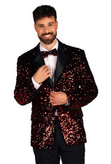 Heren Pailletten Colbert "Showstar", Rood-Zwart