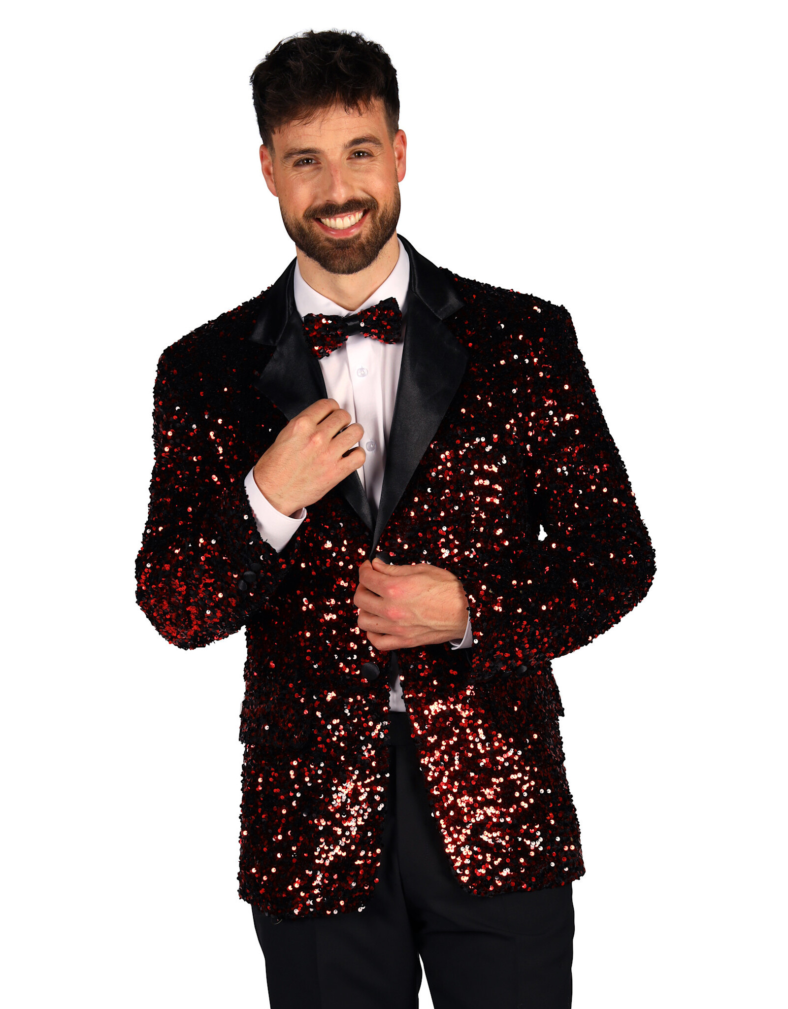 Heren Pailletten Colbert "Showstar", Rood-Zwart