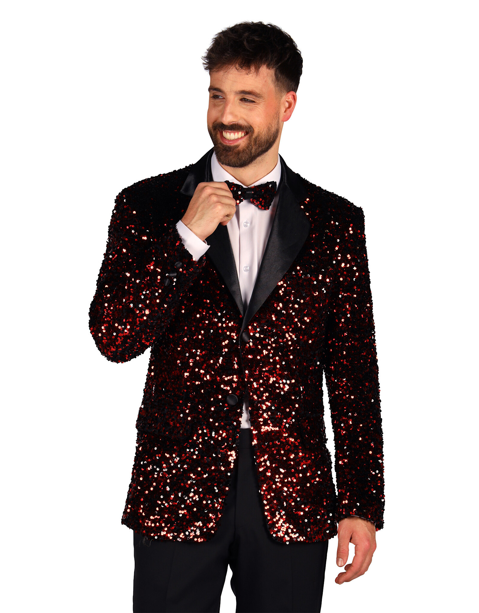 Heren Pailletten Colbert "Showstar", Rood-Zwart