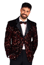 Heren Pailletten Colbert "Showstar", Rood-Zwart