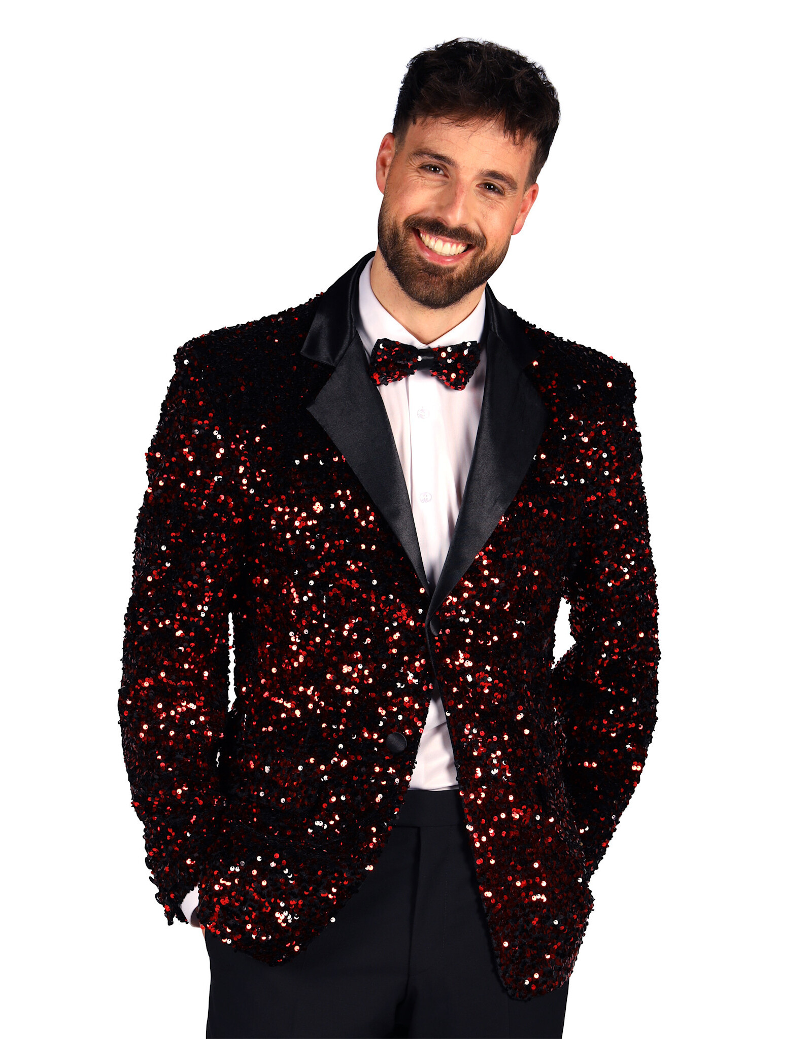 Heren Pailletten Colbert "Showstar", Rood-Zwart
