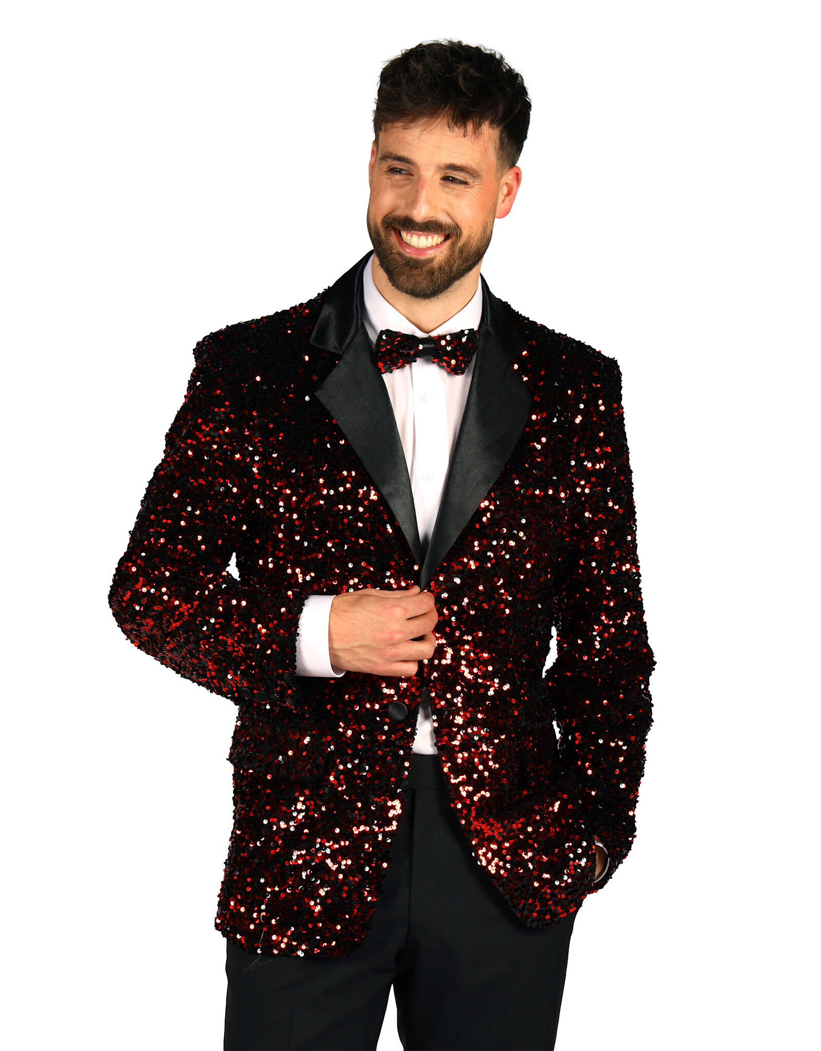 Heren Pailletten Colbert "Showstar", Rood-Zwart