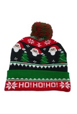 Beanie met Kerstmotief en Pom Pom, Rood/Groen