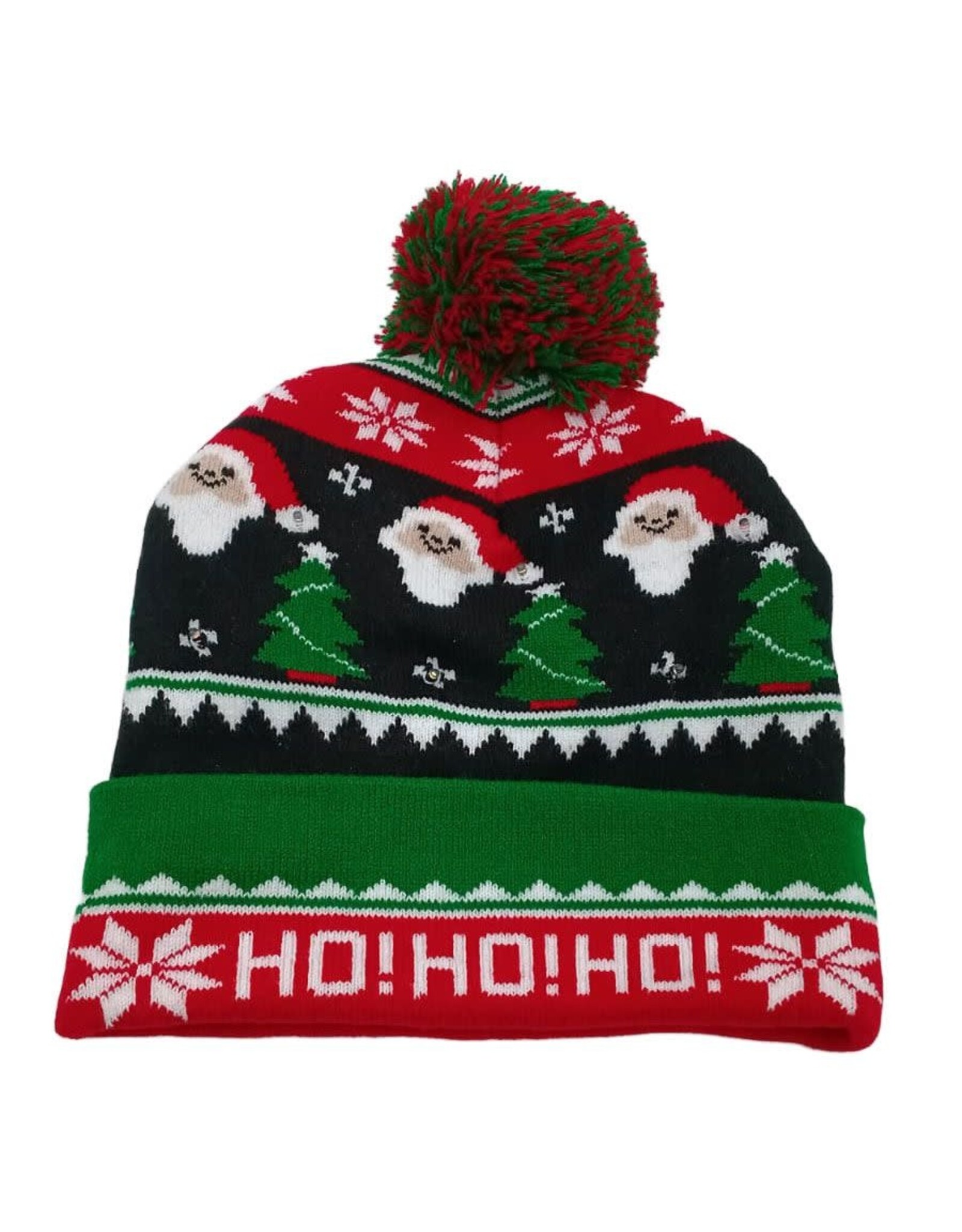 Beanie met Kerstmotief en Pom Pom, Rood/Groen