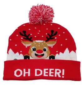 Beanie Oh Deer met Pom Pom, Rood