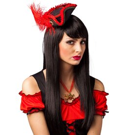 Mini Hoed Piraat Vrouw, Zwart/Rood