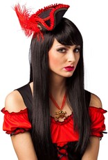 Mini Hoed Piraat Vrouw, Zwart/Rood