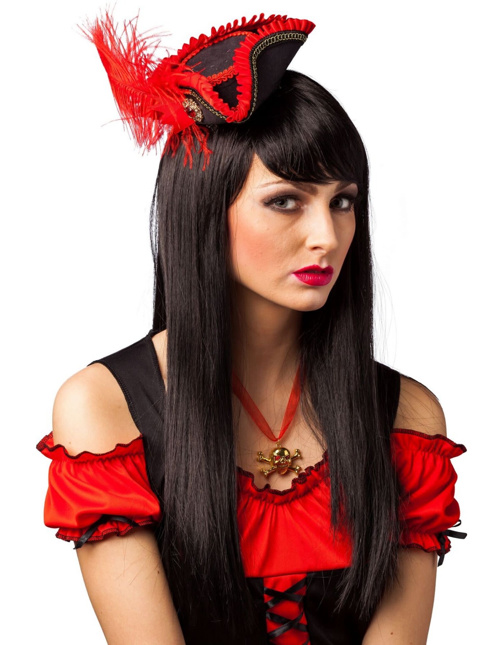Mini Hoed Piraat Vrouw, Zwart/Rood