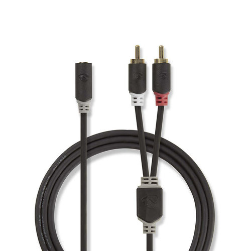 Stereo audiokabel | 2x RCA male - 3,5 mm female | 0,2 m | Antraciet Stereo audiokabel | 2x RCA male - 3,5 mm female | 0,2 m | Antraciet
