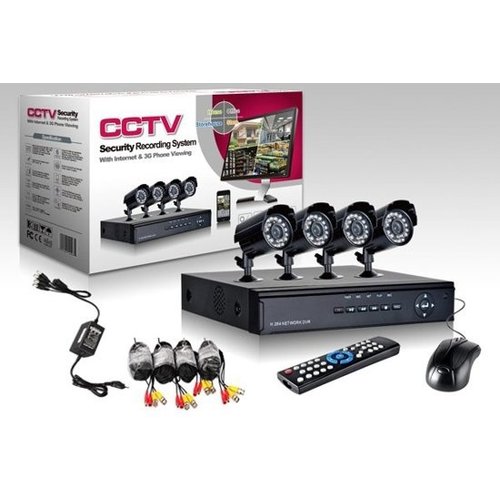 CCTV camerasysteem 4 Camera's + DVR voor internet en telefoon - Zwart CCTV camerasysteem 4 Camera's + DVR voor internet en telefoon - Zwart
