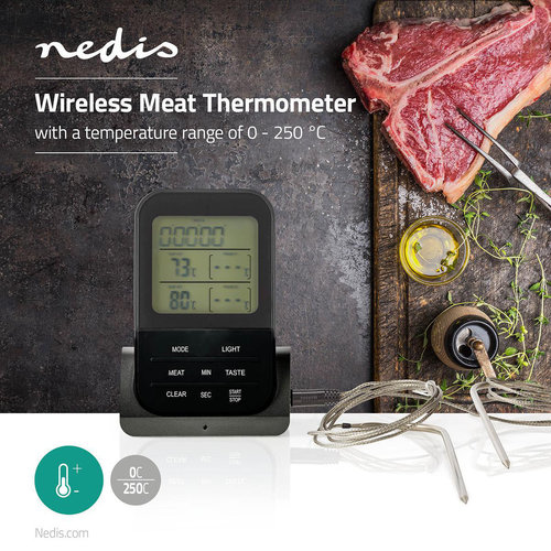 Draadloze Vleesthermometer | 0 - 250 °C | Digitaal Display | Timer Draadloze Vleesthermometer | 0 - 250 °C | Digitaal Display | Timer