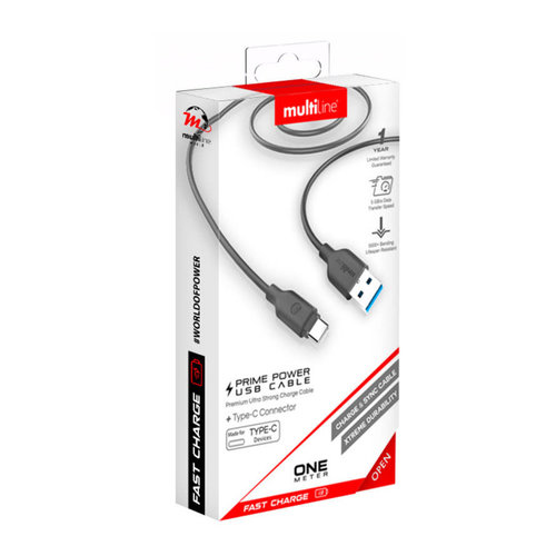 Multiline Multiline USB 3.1 C kabel 1 meter zwart Multiline Multiline USB 3.1 C kabel 1 meter zwart