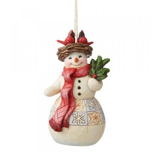 Jim Shore's Heartwood Creek Snowman with Cardinal Hanging Ornament (HO)