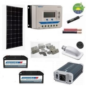 Enjoy Solar Zonnepaneelset compleet 400 Watt 12 Volt incl omvormer 2000 Watt - 2 x  accu STMF 200 Ah