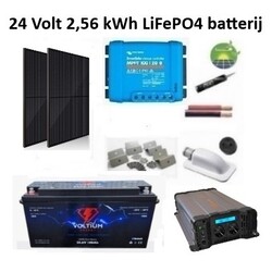 Zonnepaneelset Lithium 420 Watt 24 Volt incl omvormer 2000 Watt - accu LiFePo4 25,6V 100 Ah