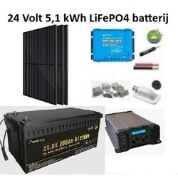 Zonnepaneelset Lithium 630 Watt 24 Volt incl omvormer 2500 Watt - accu LiFePo4 25,6V 200 Ah