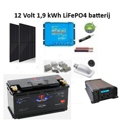 Zonnepaneelset Lithium 420 Watt 12 Volt incl omvormer 2000 Watt - accu LiFePo4 12,8V 150 Ah