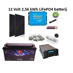 Zonnepaneelset Lithium 420 Watt 12 Volt incl omvormer 2000 Watt - accu LiFePo4 12,8V 200 Ah
