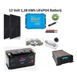 Zonnepaneelset Lithium 300 Watt 12 Volt incl omvormer 1000 Watt - accu LiFePo4 12,8V 100 Ah