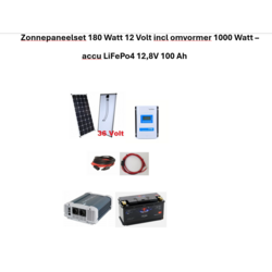 Zonnepaneelset 180 Watt 12 Volt incl omvormer 1000 Watt - accu LiFePo4 12,8V 100 Ah