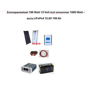 voltium Zonnepaneelset 180 Watt 12 Volt incl omvormer 1000 Watt - accu LiFePo4 12,8V 100 Ah voltium Zonnepaneelset 180 Watt 12 Volt incl omvormer 1000 Watt - accu LiFePo4 12,8V 100 Ah
