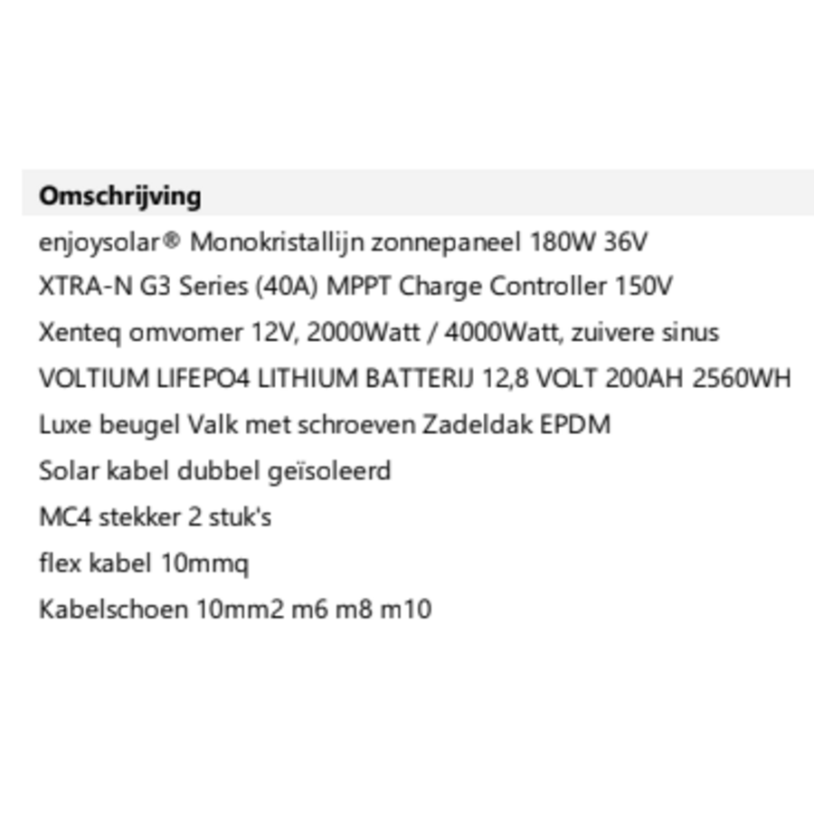 Zonnepaneelset 540 Watt 12 Volt incl omvormer 2000 Watt - accu LiFePo4 12,8V 200 Ah