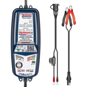 optimate OptiMate 5 6V/12V Acculader & Onderhouder – 8-staps Smart Lader (6V 4A / 12V 3A) – Voor 6V & 12V Loodzuur, AGM, GEL & Deep-Cycle Accu’s – Slim, Veilig & Weerbestendig