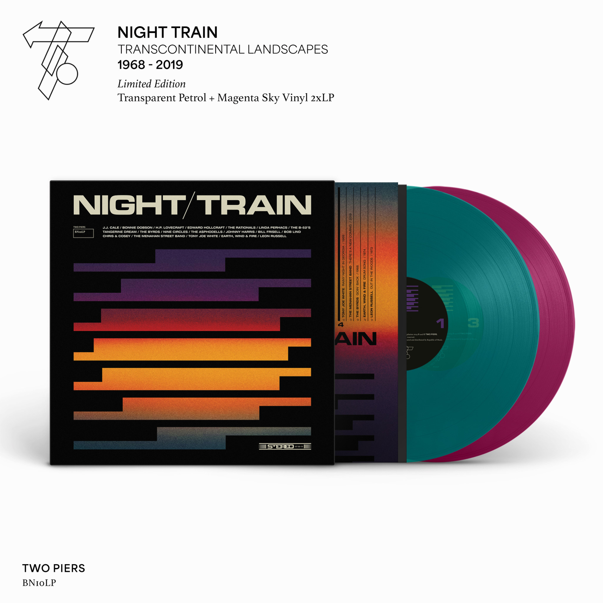 Two-Piers Various - Night Train:  Transcontinental Landscapes 1968 – 2019 (Transparent Petrol/Magenta Sky Vinyl)