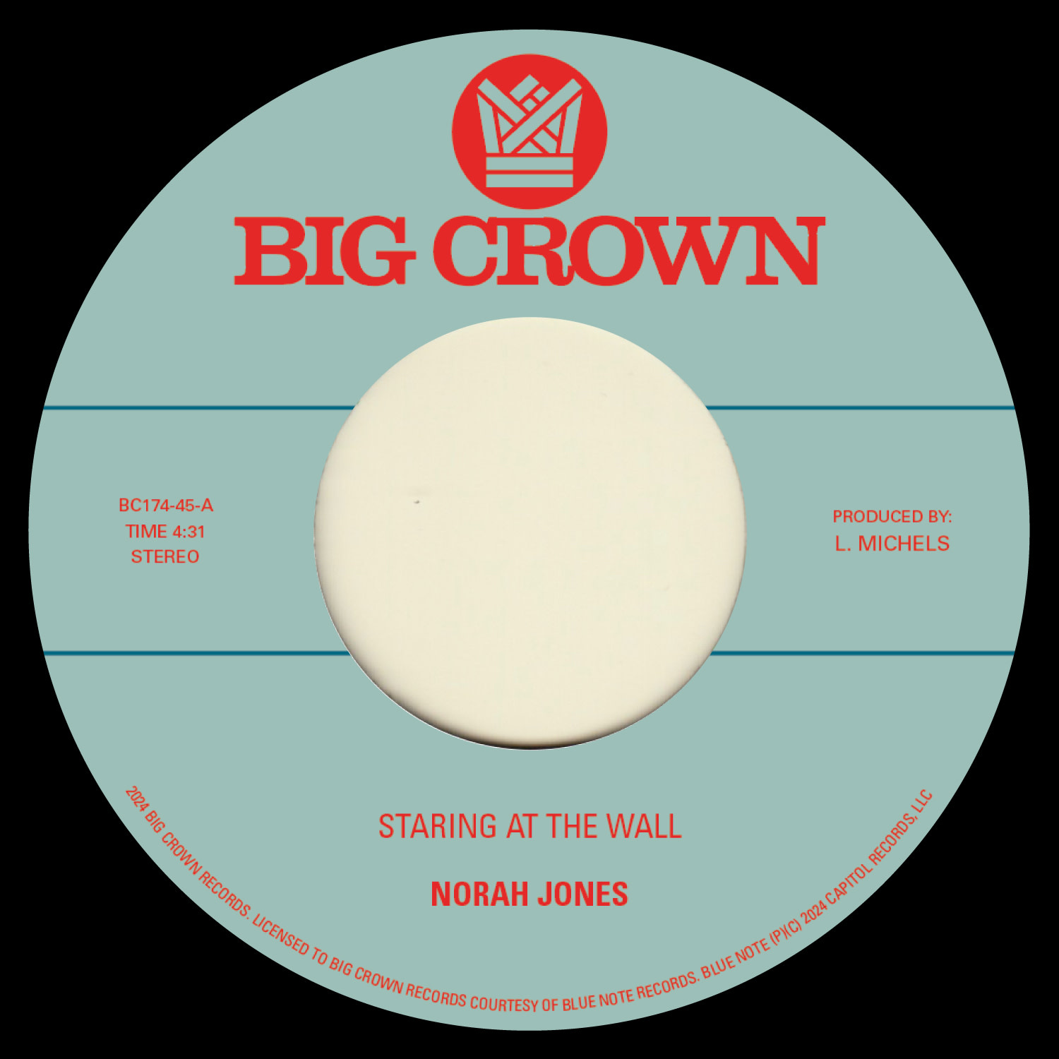 Big Crown Records Norah Jones - Staring At The Wall b/w All This Time