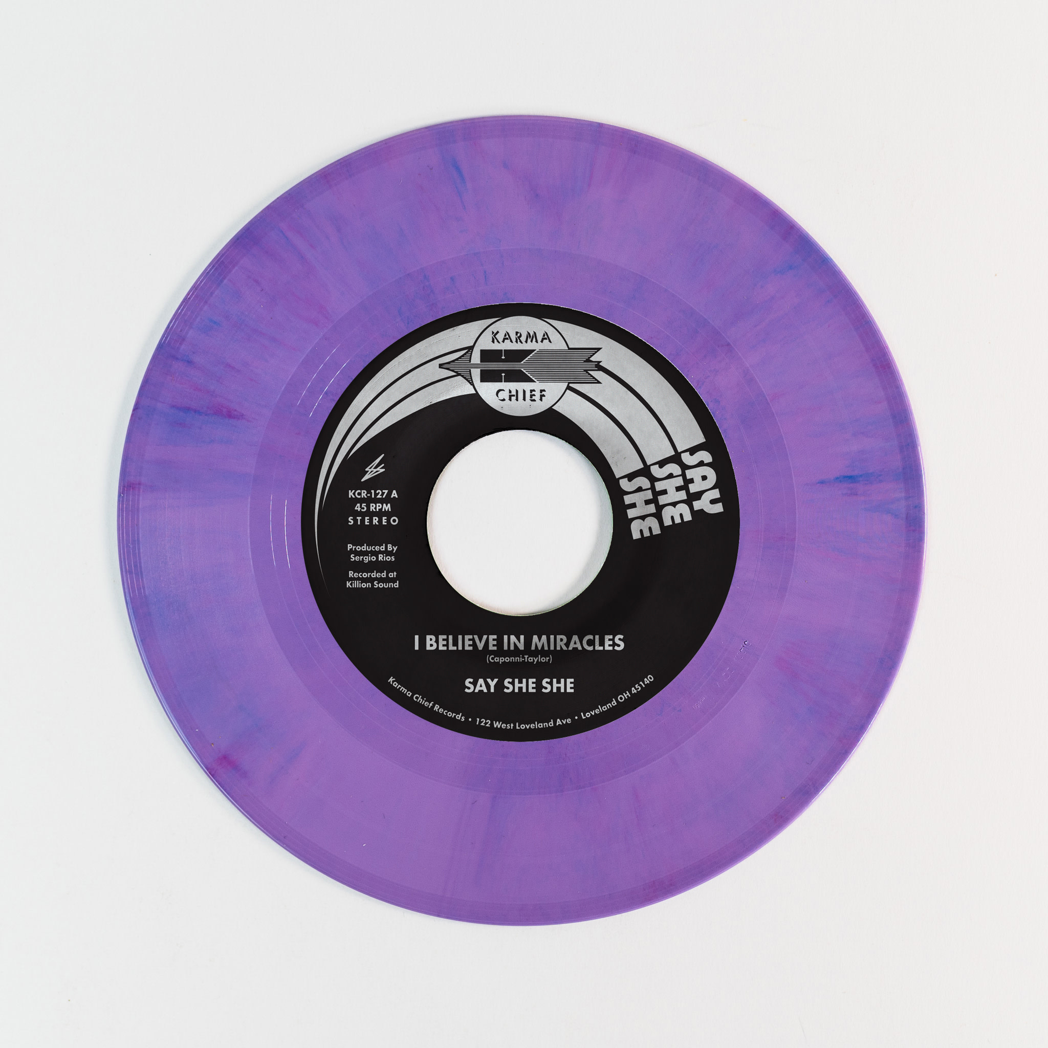 Karma Chief Records Say She She - I Believe In Miracles / C'est Si Bon (Purple Vinyl)