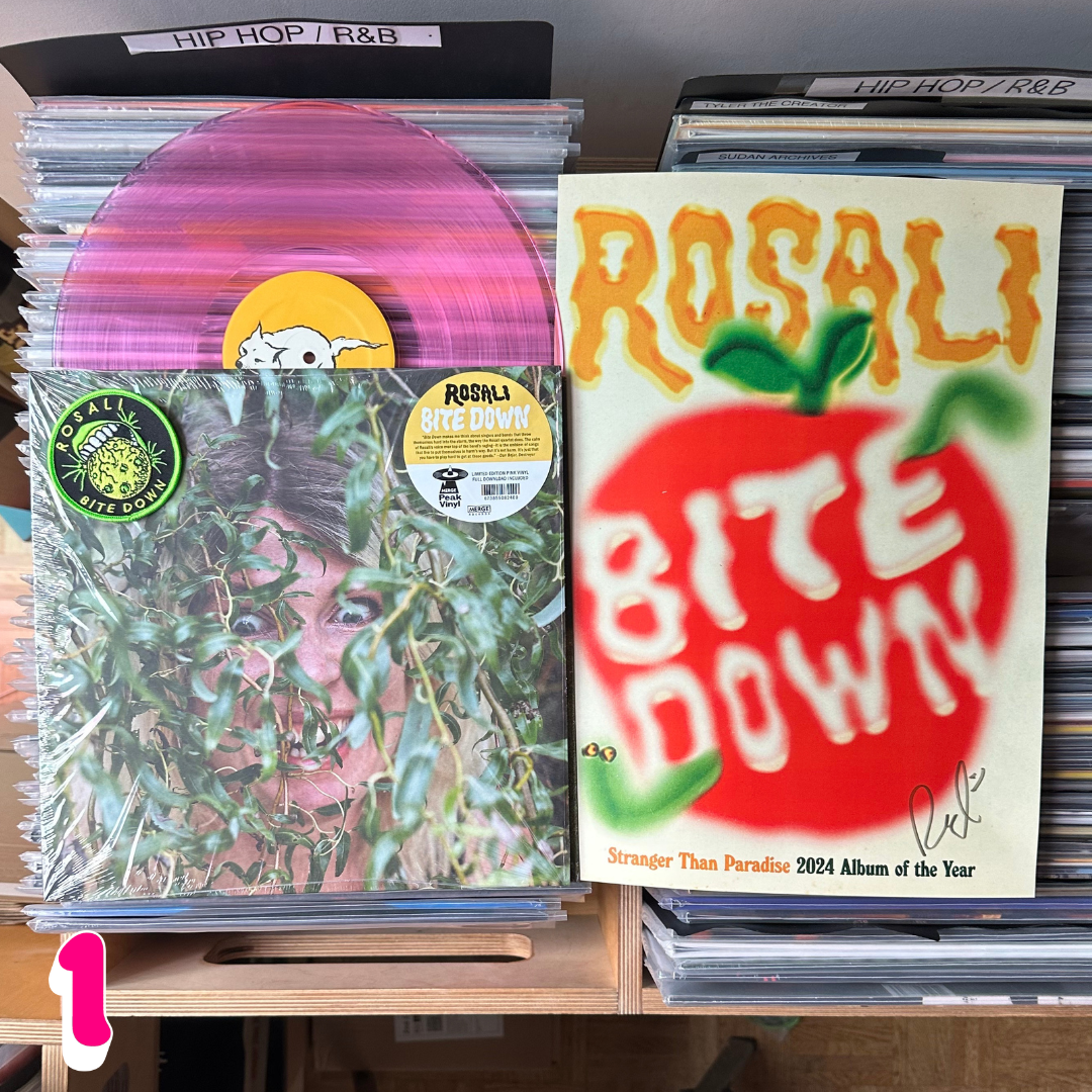Merge Records SIGNED Rosali - Bite Down (Pink Vinyl) w/EXCLUSIVE Poster + Tour Patch