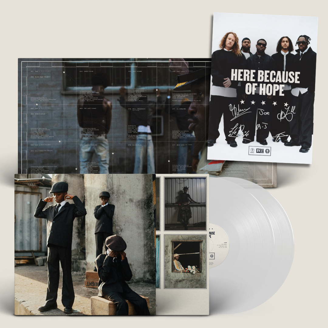 Partisan Records Ezra Collective - Here Because of Hope (Indies Translucent White Vinyl) + SIGNED PRINT
