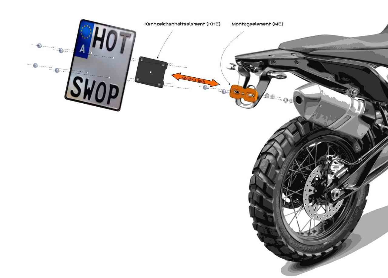 HotSwop PRO Kennzeichenhalterung SP-2 SET (Für ein Motorrad und