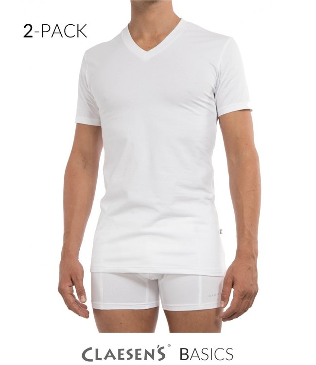 Basic 2-pack t-shirt v-hals in wit