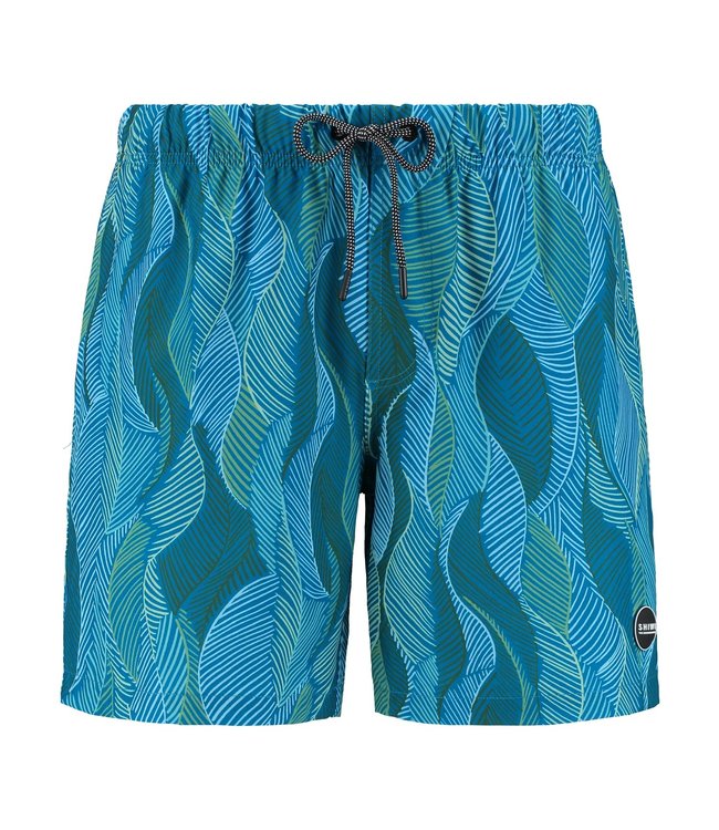 STRETCH SWIMSHORT WILD LEAVES IN SAPPHIRE BLUE