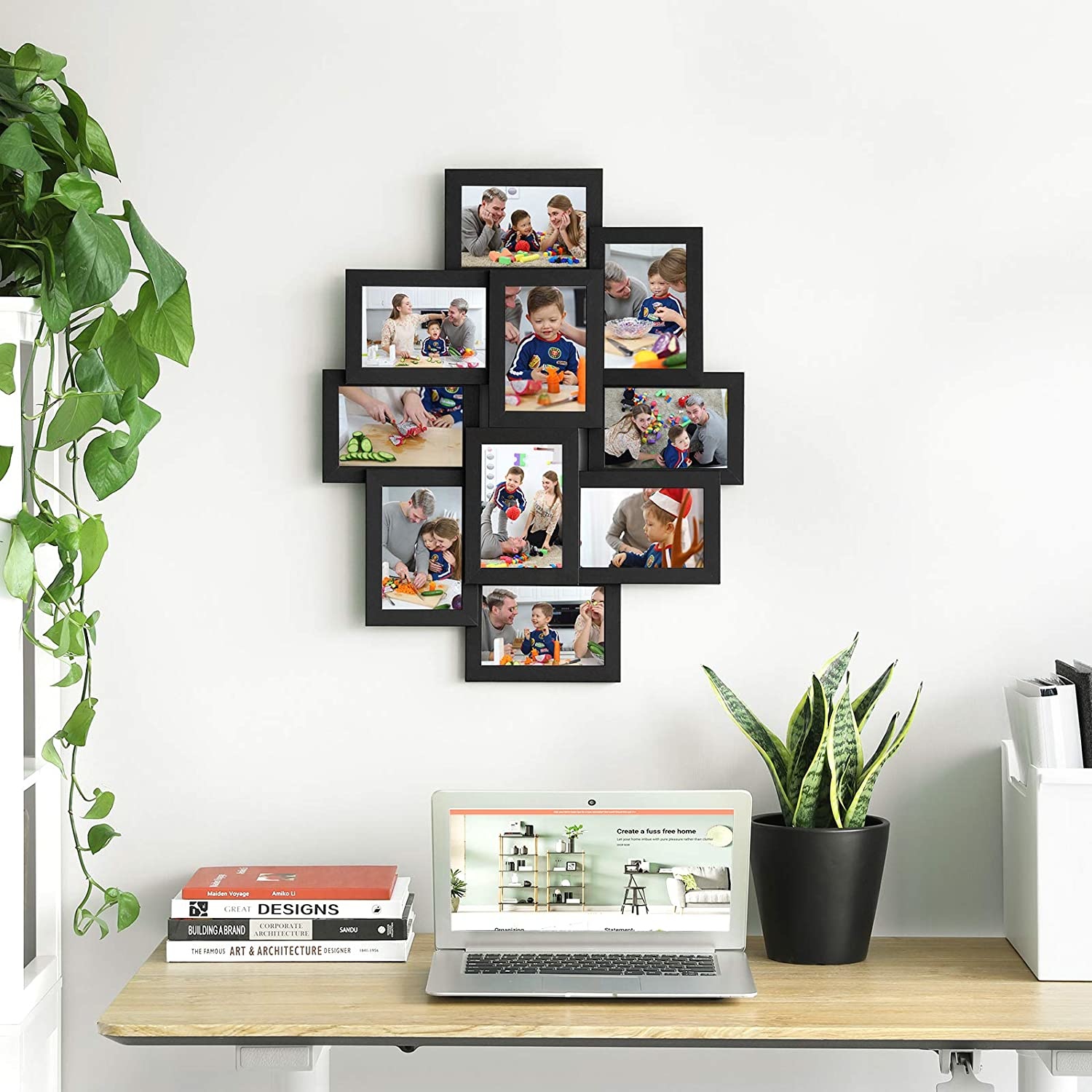 geef de bloem water Huiswerk maken met de klok mee EKEO - Fotowand met 10 Fotolijsten Verschillende Formaten – Wanddecoratie  of Staande Functie – Polystyreen/MDF - Zwart - VOTIRA - Lifestyle en Wonen